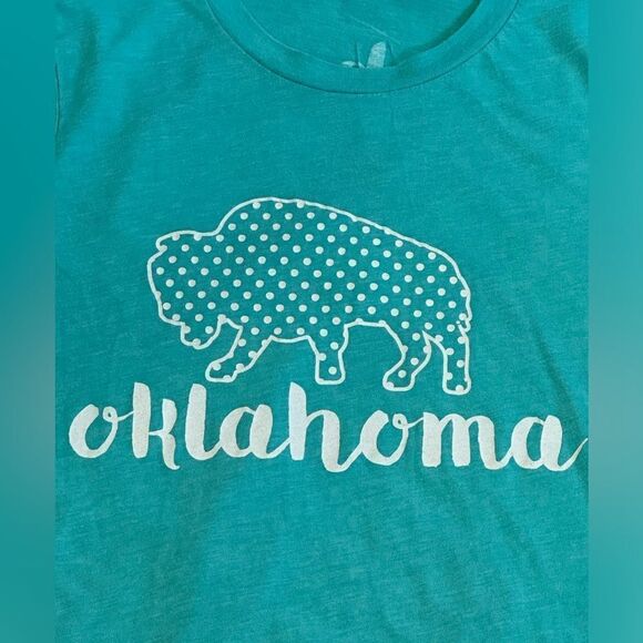 Oklahoma Bison State Seal Teal Cotton T-Shirt - Picture 2 of 8
